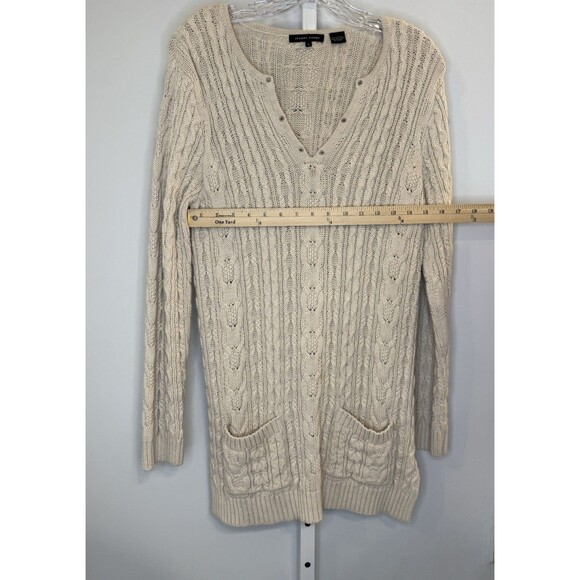 Vintage Jeanne Pierre Women’s L Beige Cable Knit Cotton Sweater Tunic Pockets - Picture 4 of 9